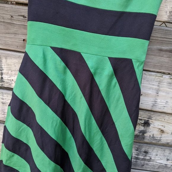 BCBGMaxAzria Green and Navy Striped Strapless 10 - Picture 2 of 8